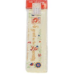 Vintage 1987 Linen Kitchen Tea Towel Wall Hanging Calendar Serenity Prayer NEW